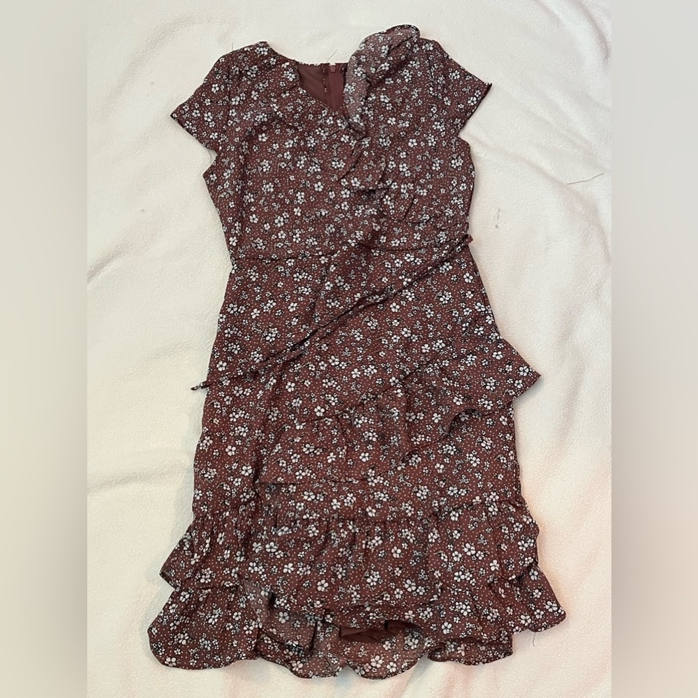 Youth girls size 10-12 faux wrap pink dress EUC